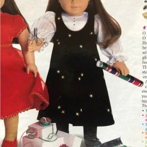 AMERICAN GIRL DOLL Snowflake Jumper Outfit Black Velvet Dress Star Blouse Tights - Picture 2 of 10